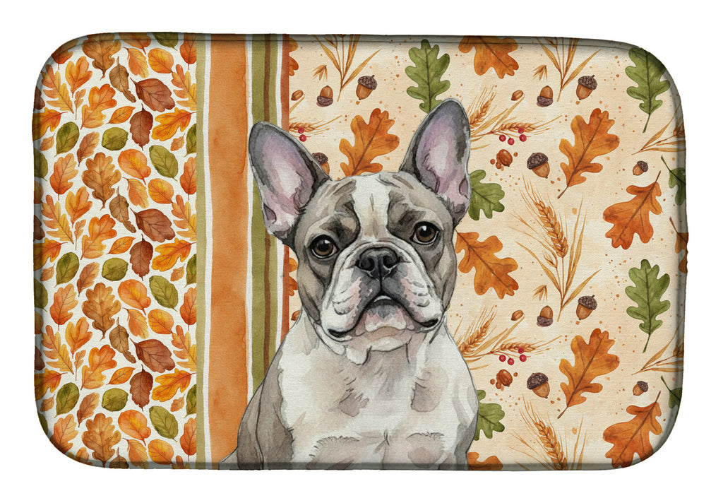 Pied French Bulldog Heirloom Fall Dish Drying Mat Absorbent Dish Drying Mat Pad for Kitchen Counter Dish Drainer Mat for Countertop, 14 x 21", Multicolor