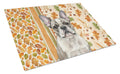 Pied French Bulldog Heirloom Fall Cutting Board Tempered Glass Kitchen Cutting Surface, Heat Resistant Chopping, Non-Slip Feet, Food Prep & Serving