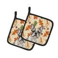 Pied French Bulldog Heirloom Fall Pot Holder Set of 2 Heat Resistant Quilted Hot Pads 7.5 x 7.5 Inch, Insulated Kitchen Trivets for Cooking & Baking