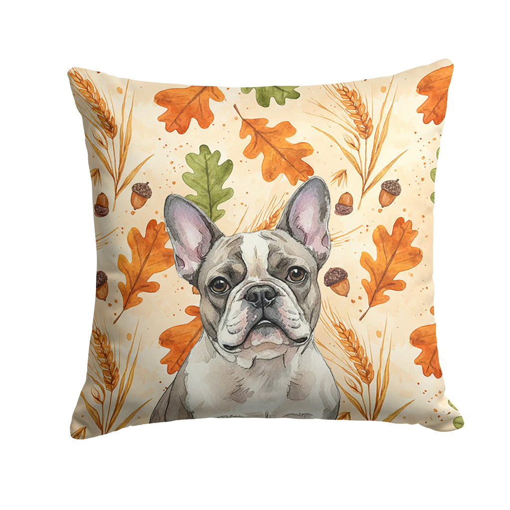 Pied French Bulldog Heirloom Fall Decorative Throw Pillow 14x14 Indoor Outdoor Accent Cushion, Fabric Cover with Insert for Sofa, Bed, Porch & Living Room