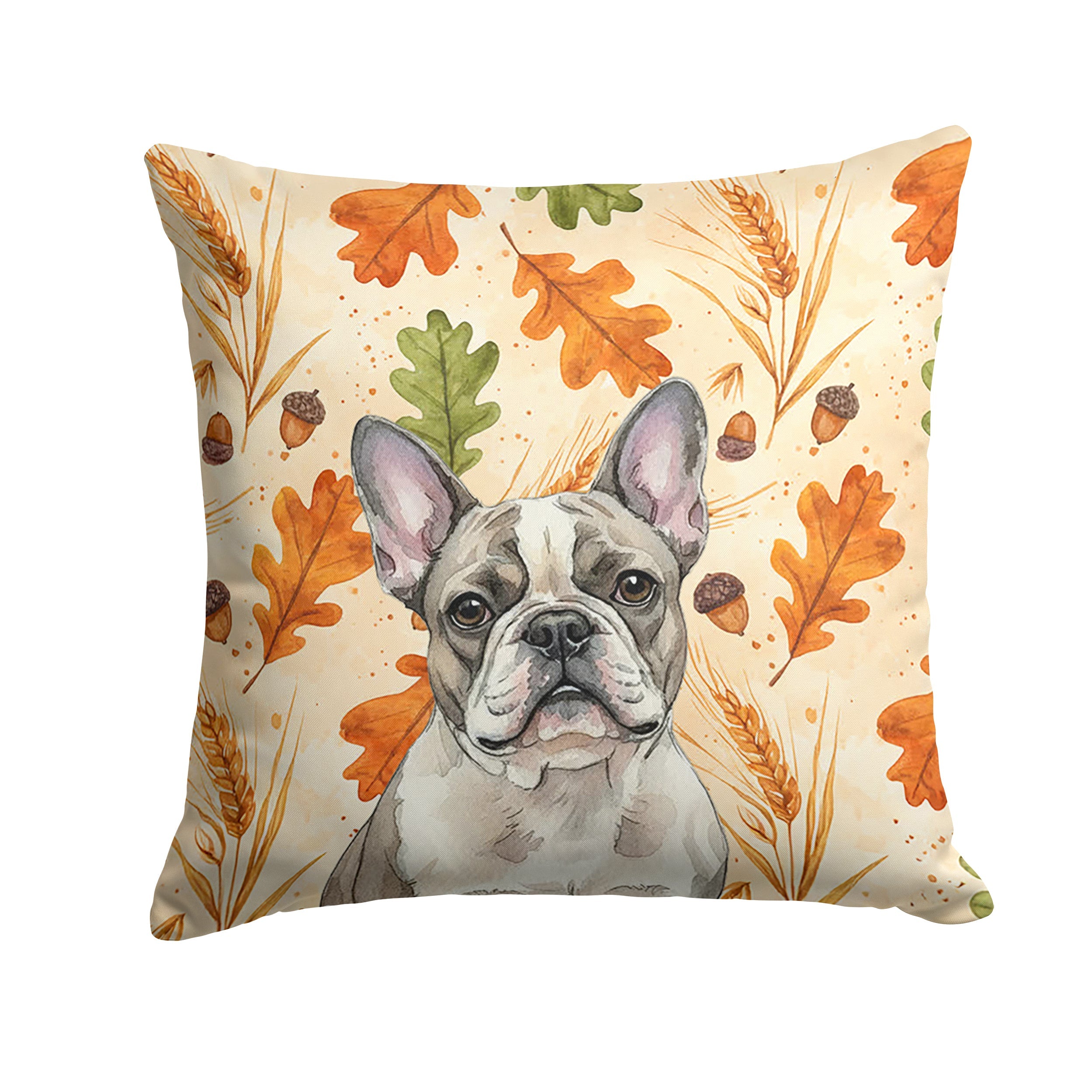 Pied French Bulldog Heirloom Fall Decorative Throw Pillow 18x18 Indoor Outdoor Accent Cushion, Fabric Cover with Insert for Sofa, Bed, Porch & Living Room