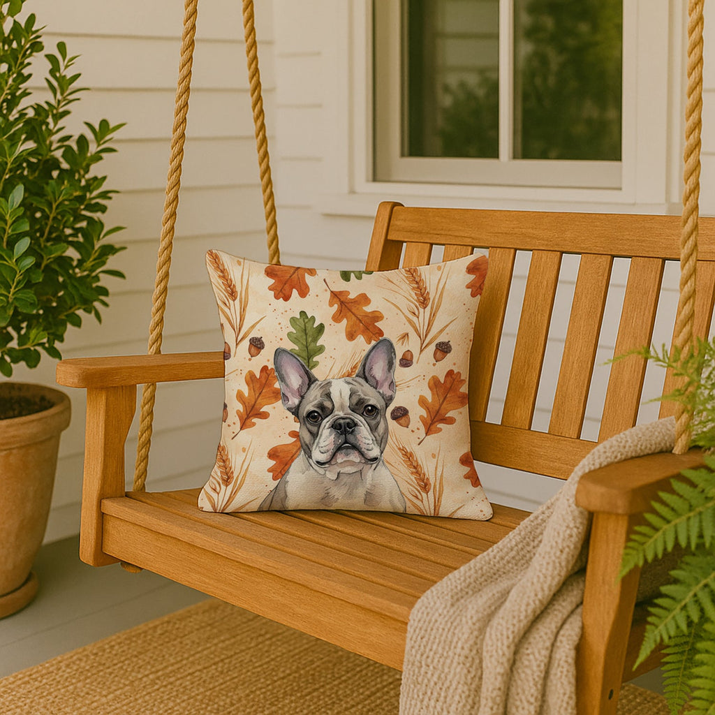 Pied French Bulldog Heirloom Fall Decorative Throw Pillow 18x18 Indoor Outdoor Accent Cushion, Fabric Cover with Insert for Sofa, Bed, Porch & Living Room