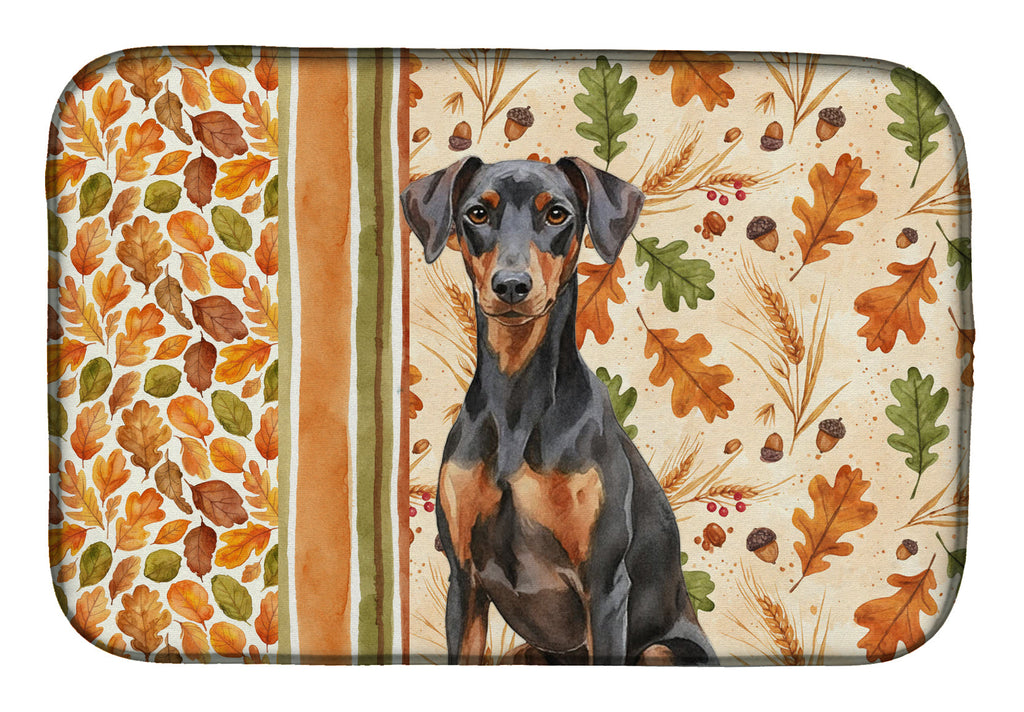 German Pinscher Heirloom Fall Dish Drying Mat Absorbent Dish Drying Mat Pad for Kitchen Counter Dish Drainer Mat for Countertop, 14 x 21", Multicolor