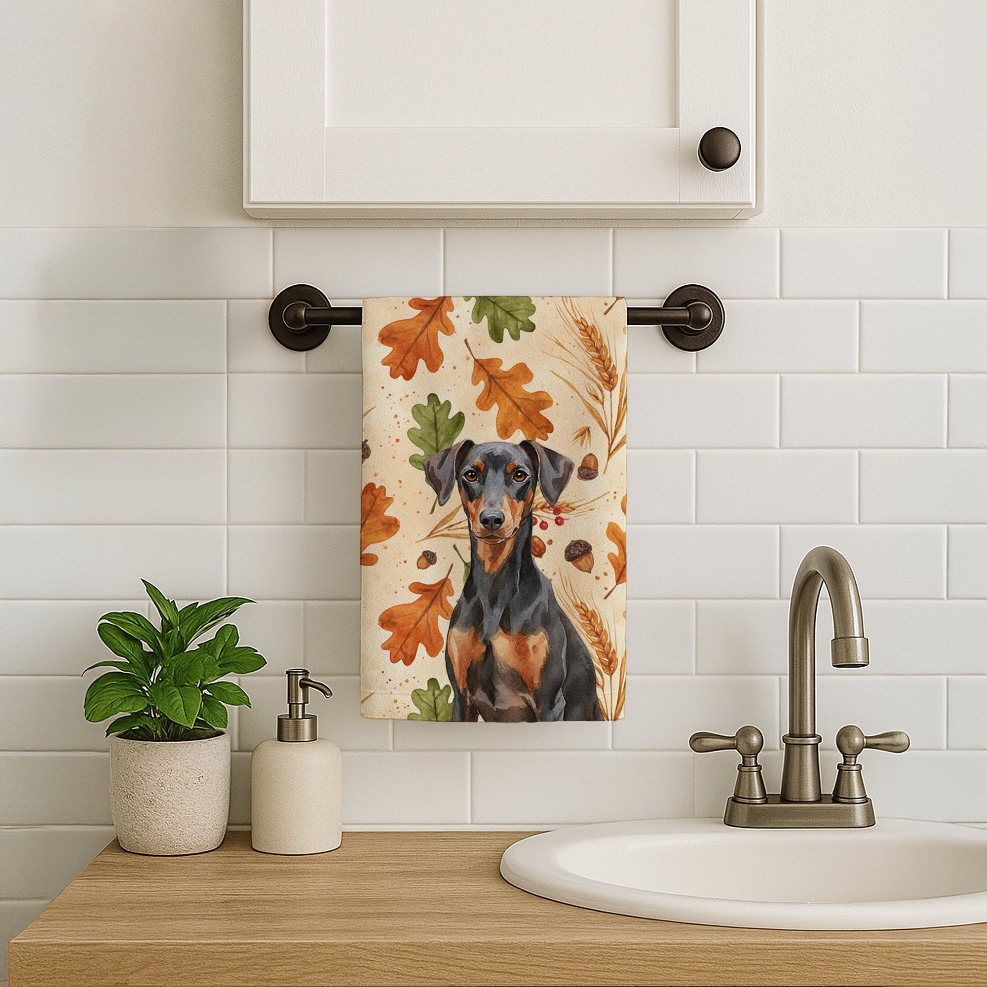 German Pinscher Heirloom Fall Kitchen Towel Velour Plush Front and Cotton Loop Back Machine Washable