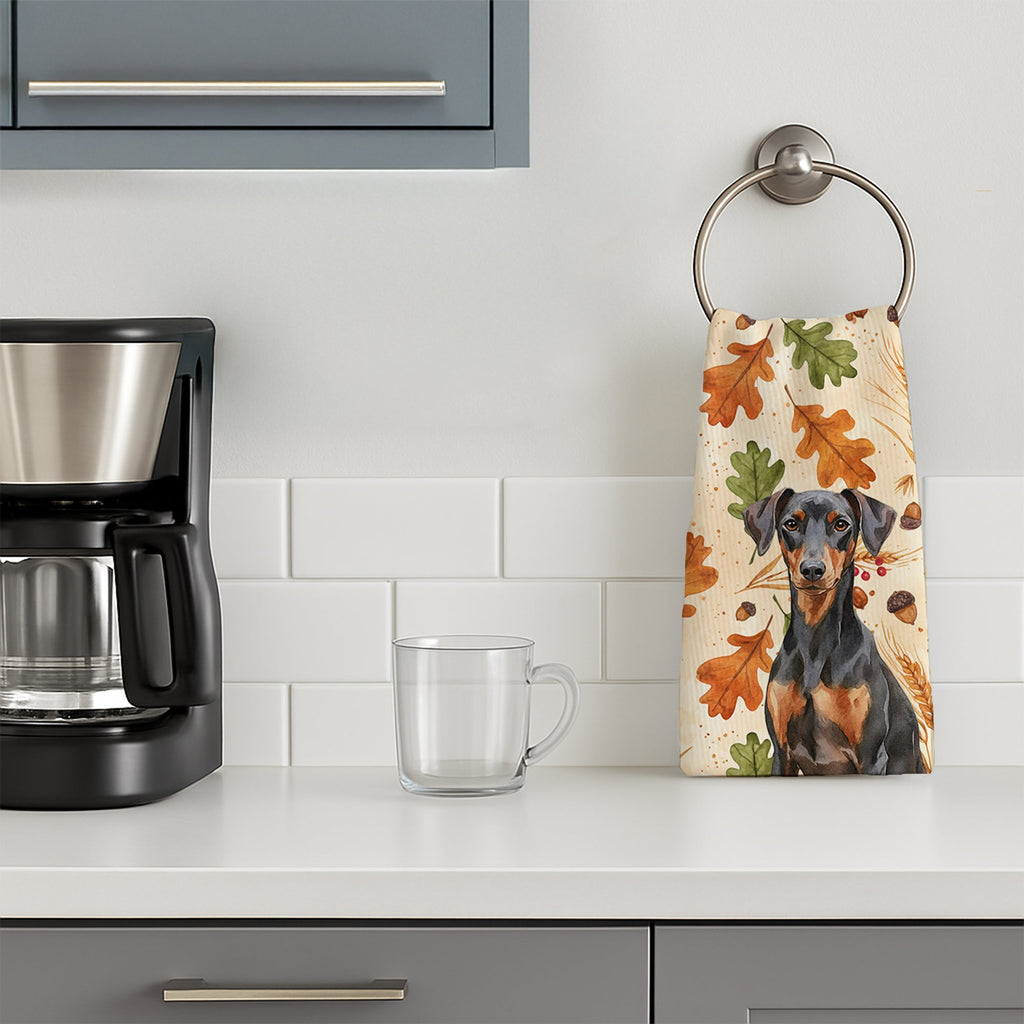 German Pinscher Heirloom Fall Kitchen Towel Velour Plush Front and Cotton Loop Back Machine Washable