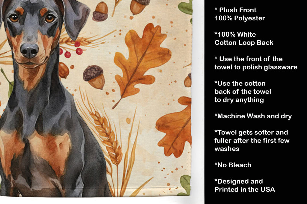 German Pinscher Heirloom Fall Kitchen Towel Velour Plush Front and Cotton Loop Back Machine Washable