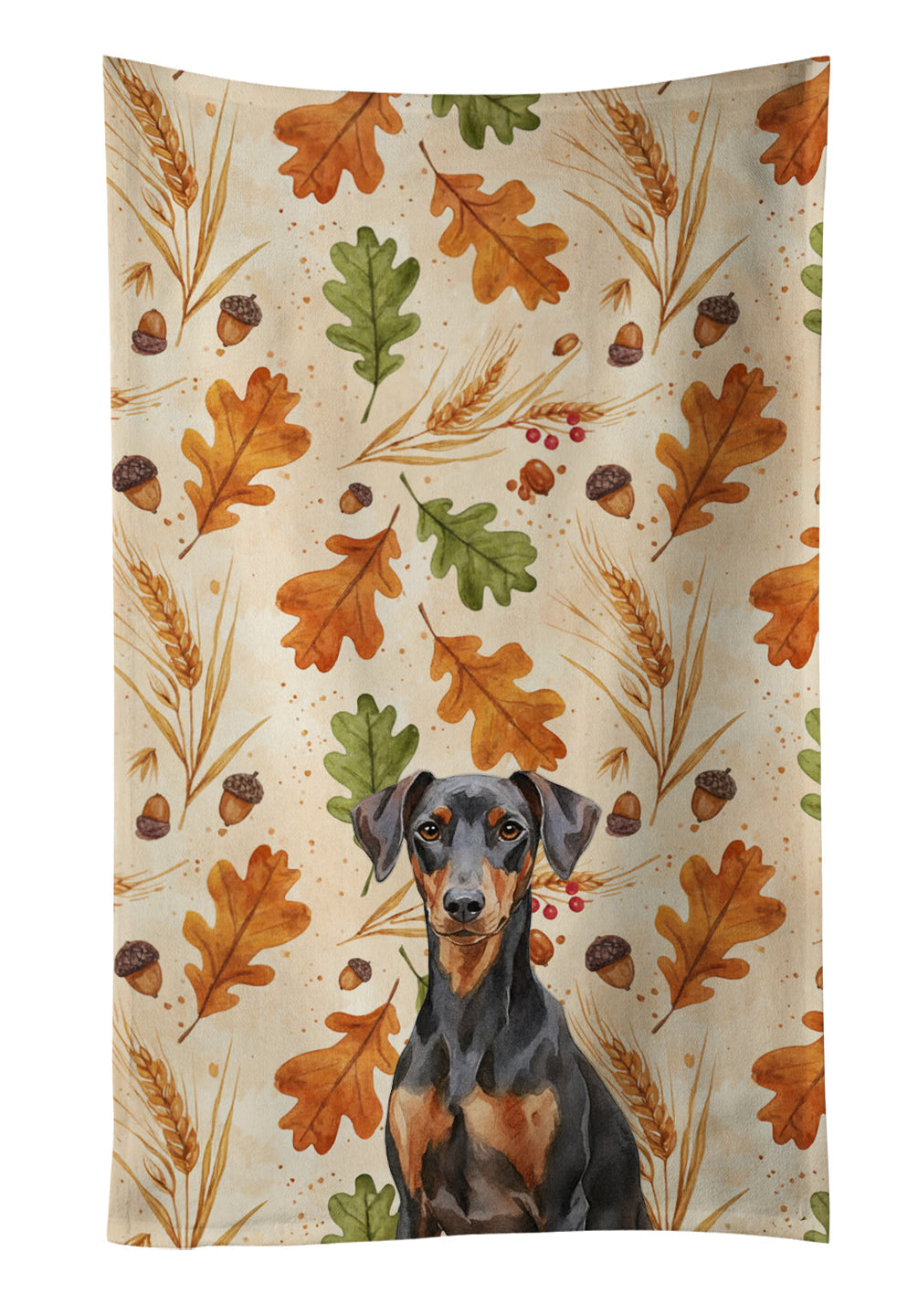 German Pinscher Heirloom Fall Kitchen Towel Velour Plush Front and Cotton Loop Back Machine Washable