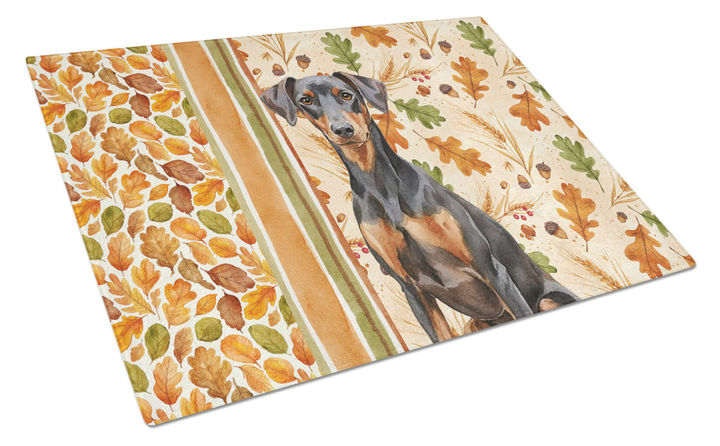 German Pinscher Heirloom Fall Cutting Board Tempered Glass Kitchen Cutting Surface, Heat Resistant Chopping, Non-Slip Feet, Food Prep & Serving