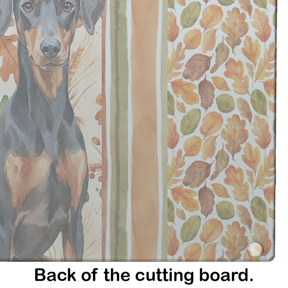 German Pinscher Heirloom Fall Cutting Board Tempered Glass Kitchen Cutting Surface, Heat Resistant Chopping, Non-Slip Feet, Food Prep & Serving