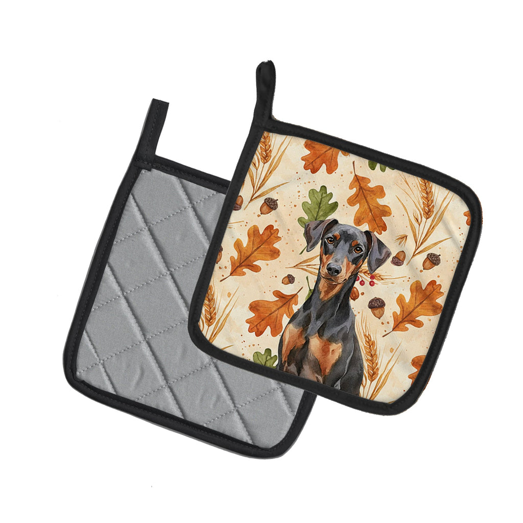 German Pinscher Heirloom Fall Pot Holder Set of 2 Heat Resistant Quilted Hot Pads 7.5 x 7.5 Inch, Insulated Kitchen Trivets for Cooking & Baking