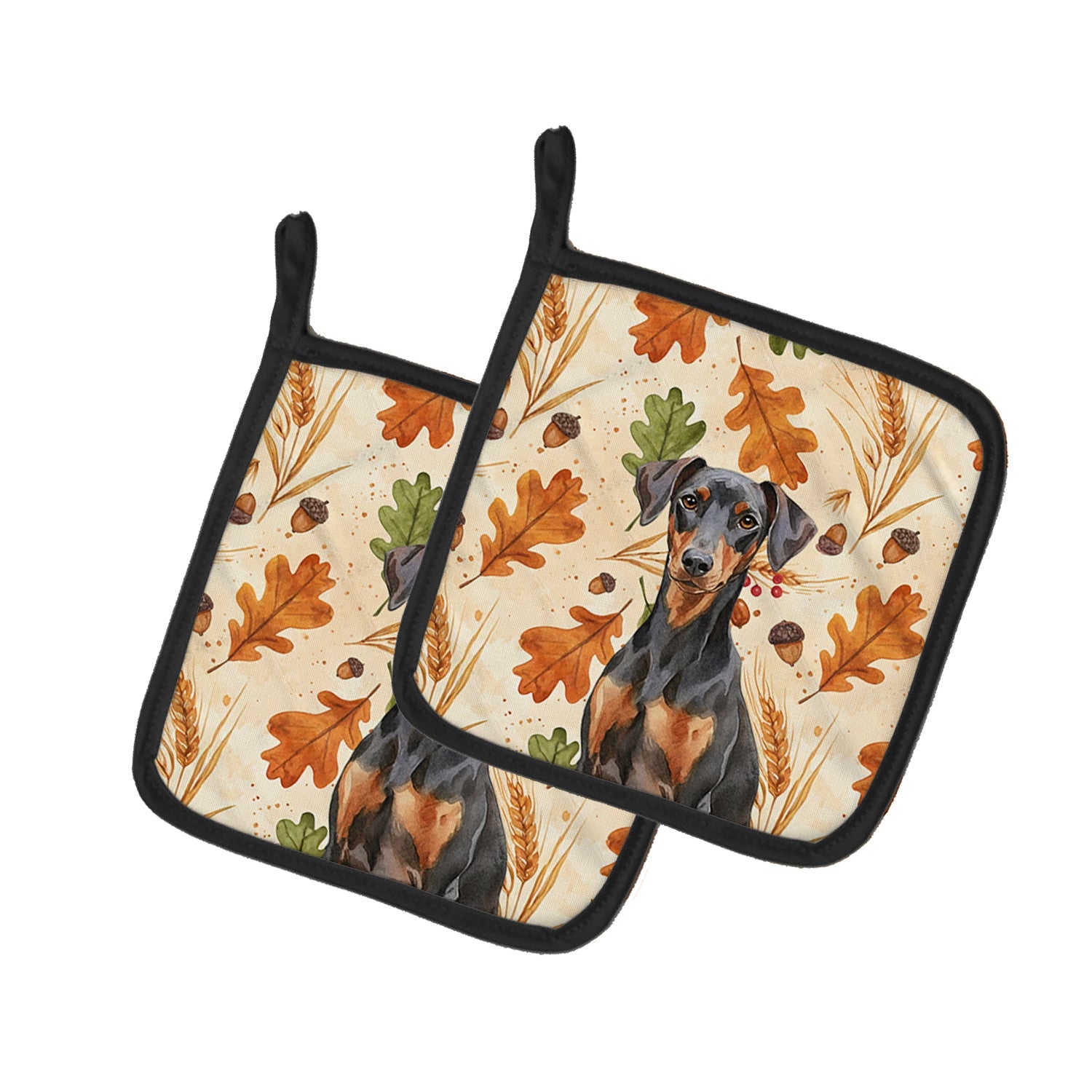 German Pinscher Heirloom Fall Pot Holder Set of 2 Heat Resistant Quilted Hot Pads 7.5 x 7.5 Inch, Insulated Kitchen Trivets for Cooking & Baking