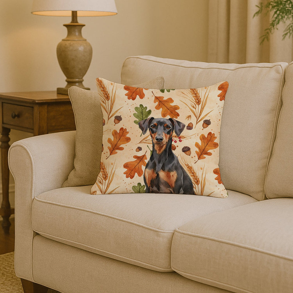 German Pinscher Heirloom Fall Decorative Throw Pillow 14x14 Indoor Outdoor Accent Cushion, Fabric Cover with Insert for Sofa, Bed, Porch & Living Room