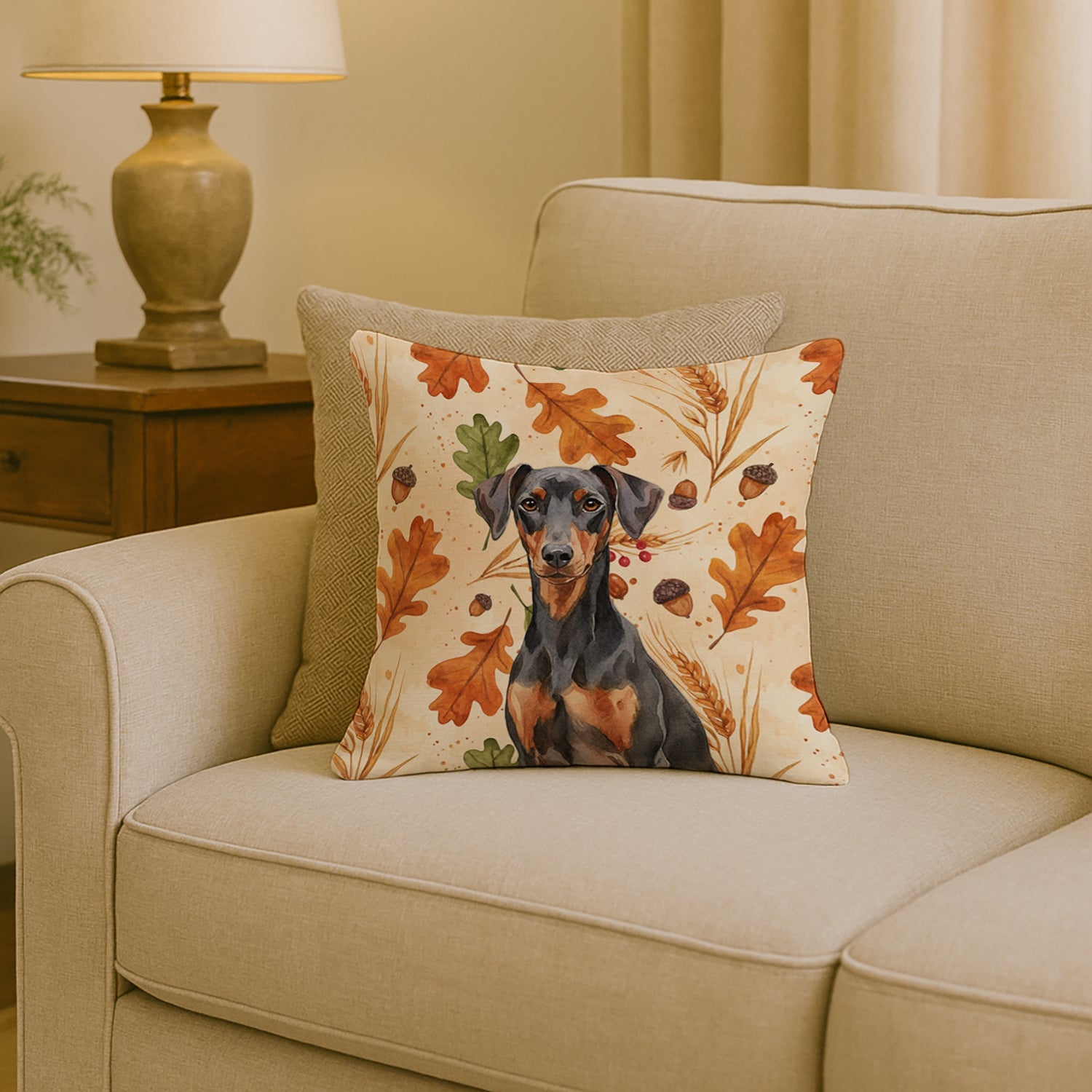 German Pinscher Heirloom Fall Decorative Throw Pillow 18x18 Indoor Outdoor Accent Cushion, Fabric Cover with Insert for Sofa, Bed, Porch & Living Room