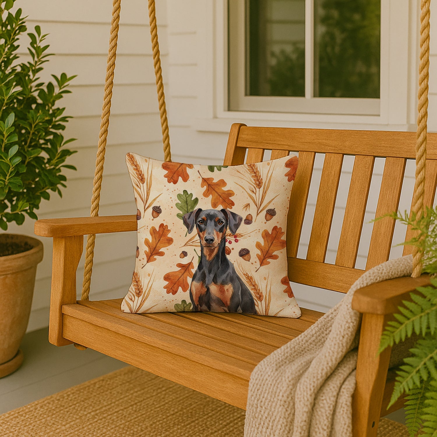 German Pinscher Heirloom Fall Decorative Throw Pillow 18x18 Indoor Outdoor Accent Cushion, Fabric Cover with Insert for Sofa, Bed, Porch & Living Room