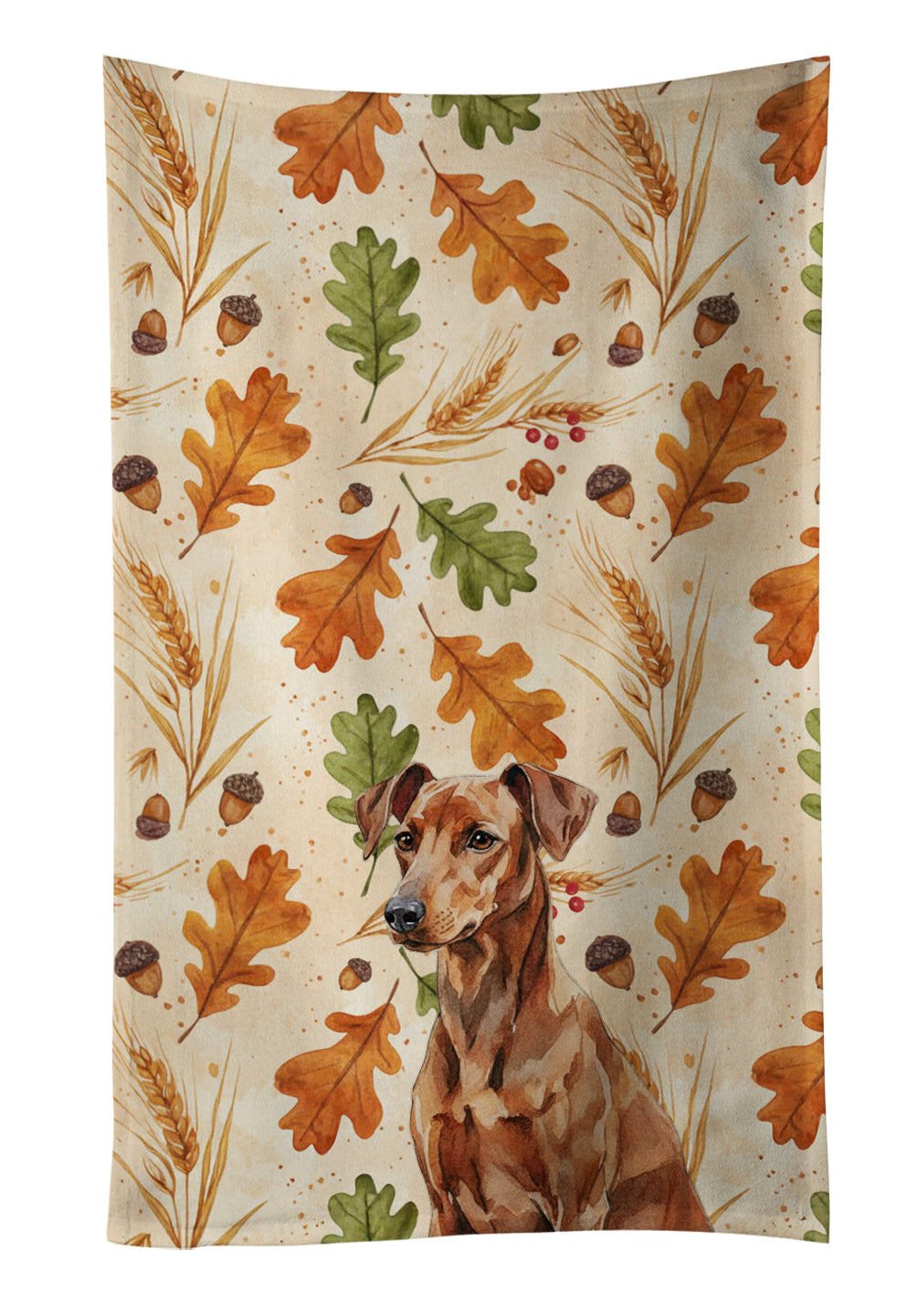 Red German Pinscher Heirloom Fall Kitchen Towel Velour Plush Front and Cotton Loop Back Machine Washable