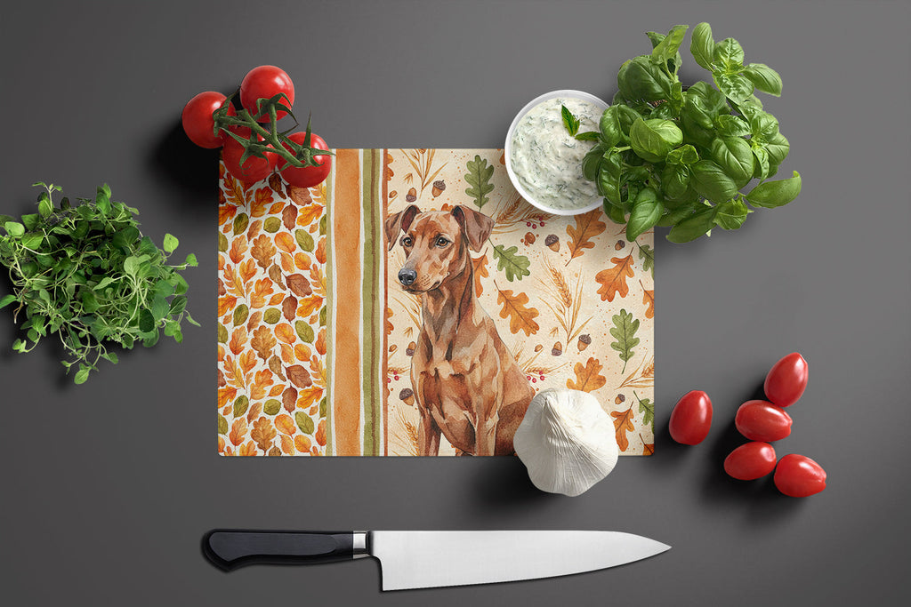 Red German Pinscher Heirloom Fall Cutting Board Tempered Glass Kitchen Cutting Surface, Heat Resistant Chopping, Non-Slip Feet, Food Prep & Serving