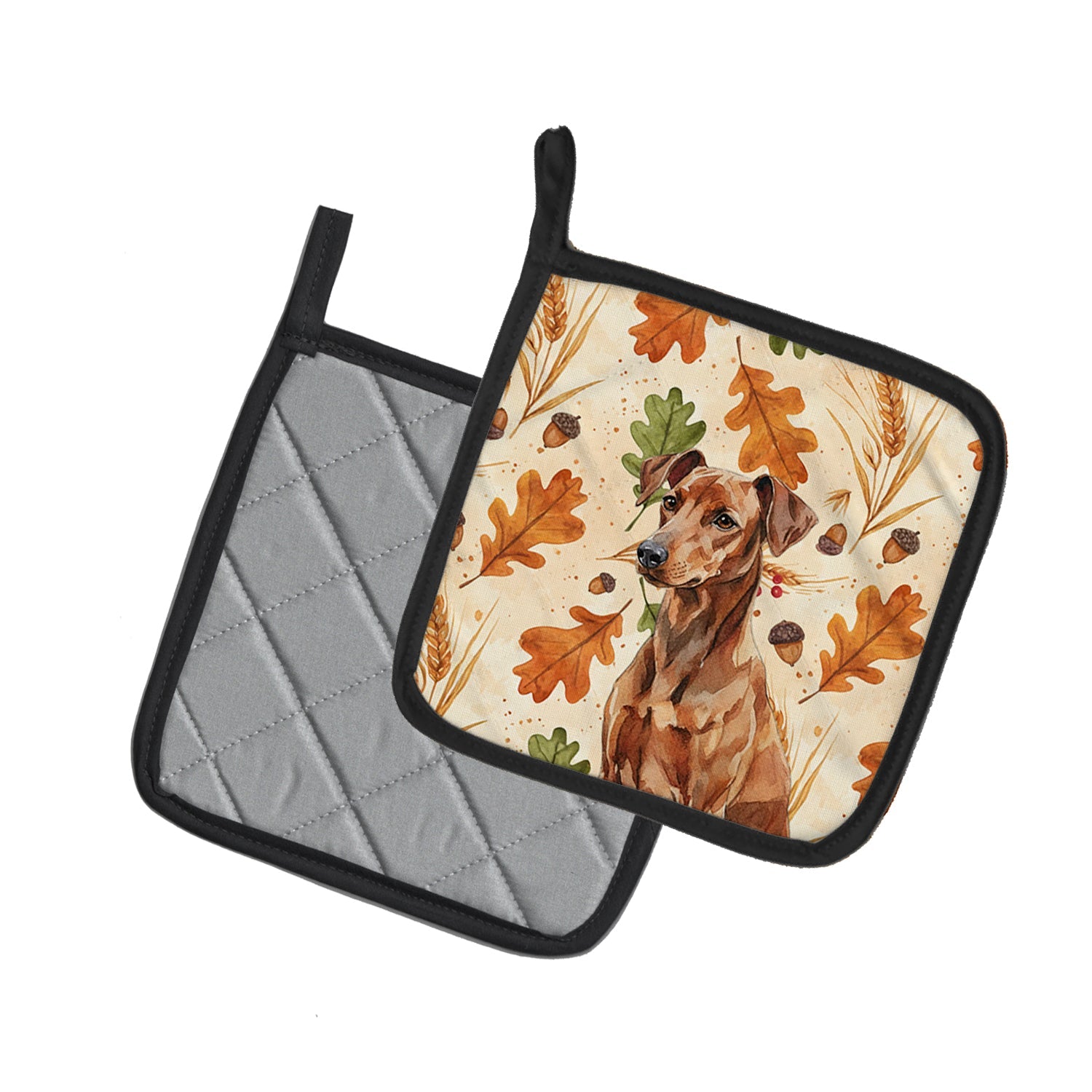 Red German Pinscher Heirloom Fall Pot Holder Set of 2 Heat Resistant Quilted Hot Pads 7.5 x 7.5 Inch, Insulated Kitchen Trivets for Cooking & Baking