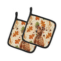 Red German Pinscher Heirloom Fall Pot Holder Set of 2 Heat Resistant Quilted Hot Pads 7.5 x 7.5 Inch, Insulated Kitchen Trivets for Cooking & Baking