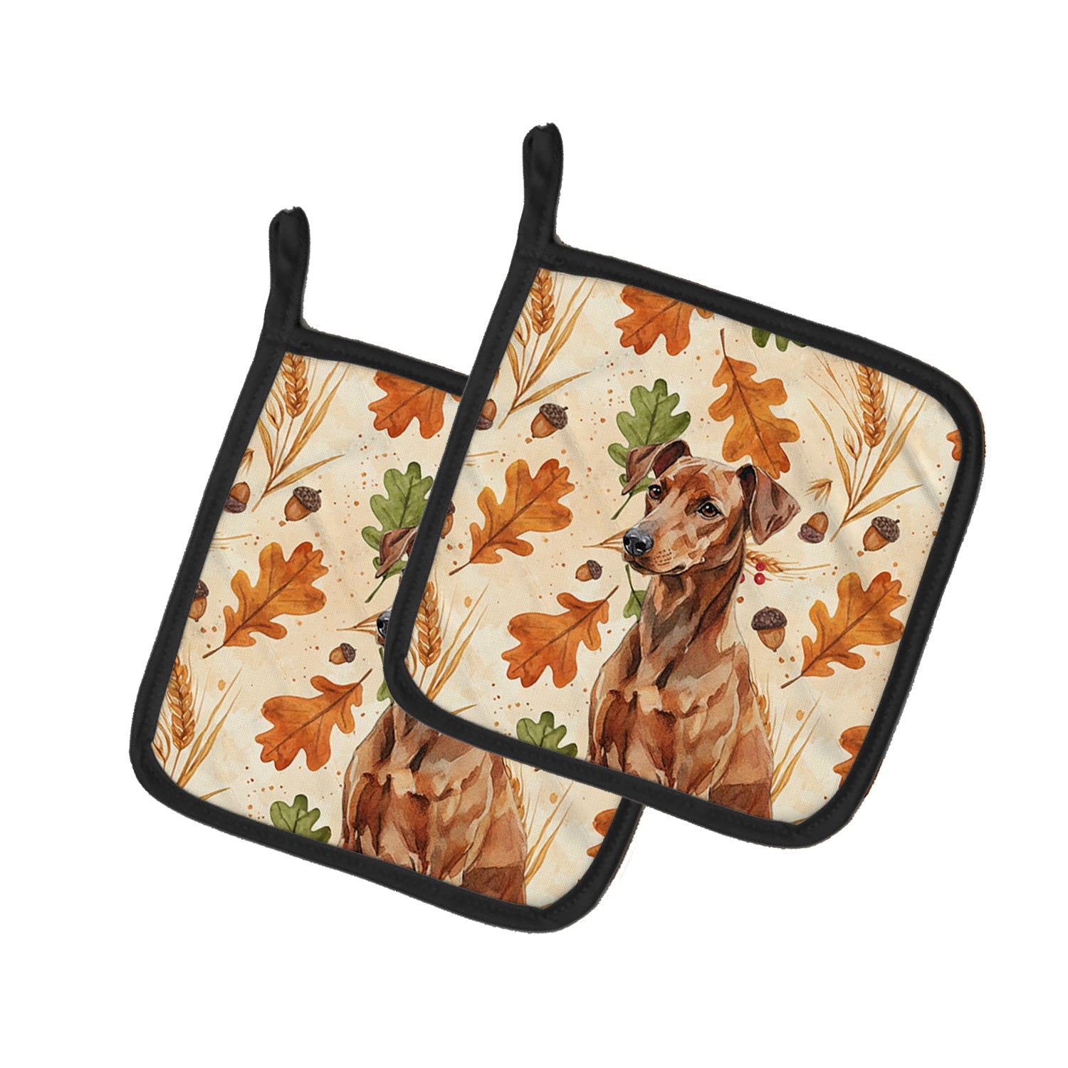 Red German Pinscher Heirloom Fall Pot Holder Set of 2 Heat Resistant Quilted Hot Pads 7.5 x 7.5 Inch, Insulated Kitchen Trivets for Cooking & Baking