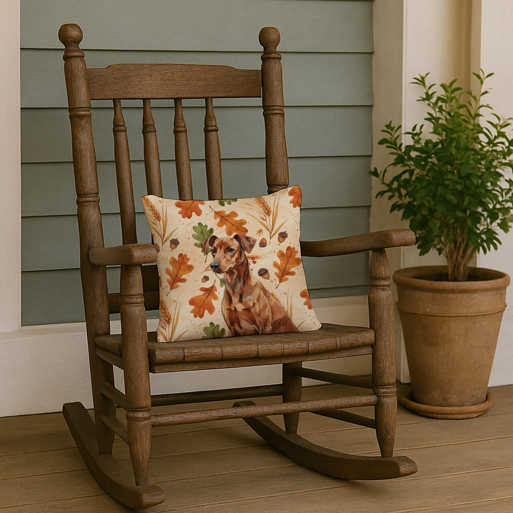 Red German Pinscher Heirloom Fall Decorative Throw Pillow 14x14 Indoor Outdoor Accent Cushion, Fabric Cover with Insert for Sofa, Bed, Porch & Living Room