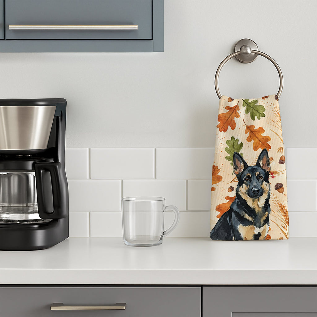 Black and Tan German Shepherd Heirloom Fall Kitchen Towel Velour Plush Front and Cotton Loop Back Machine Washable