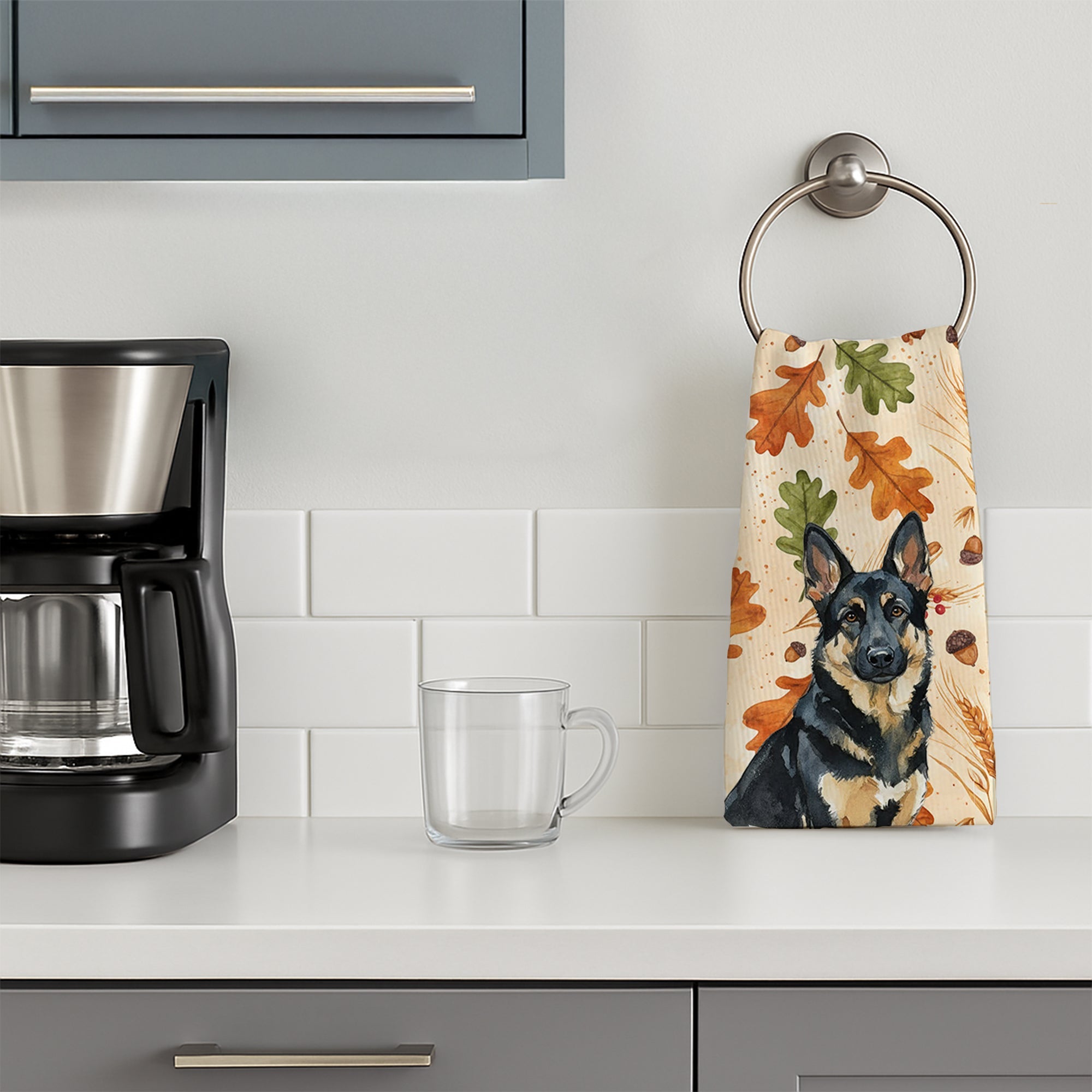 Black and Tan German Shepherd Heirloom Fall Kitchen Towel Velour Plush Front and Cotton Loop Back Machine Washable