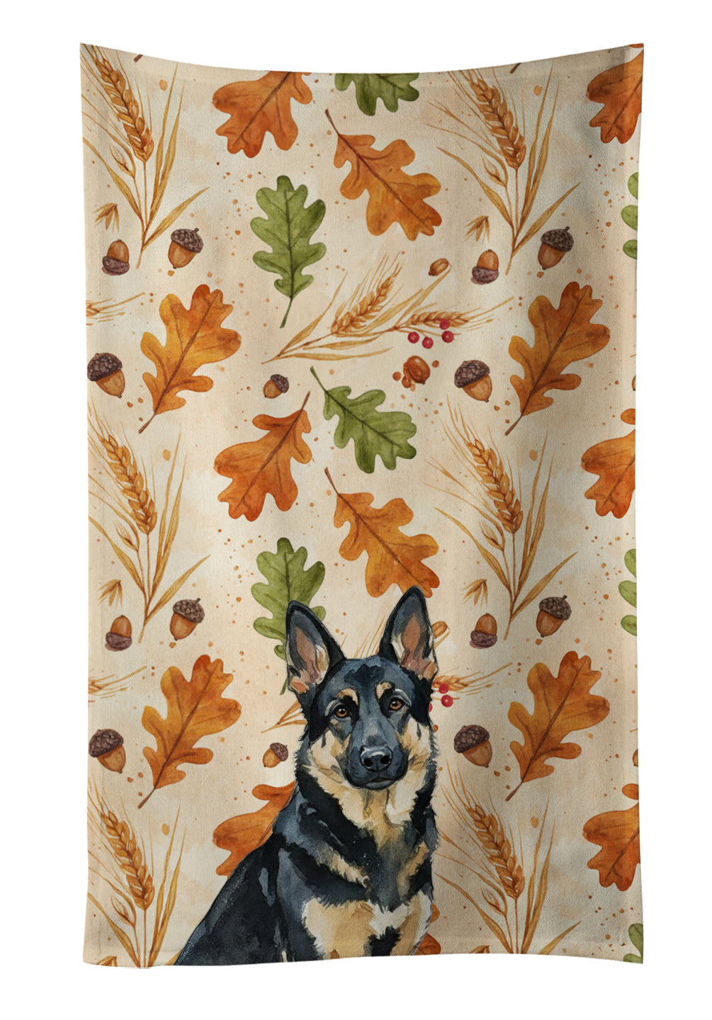 Black and Tan German Shepherd Heirloom Fall Kitchen Towel Velour Plush Front and Cotton Loop Back Machine Washable