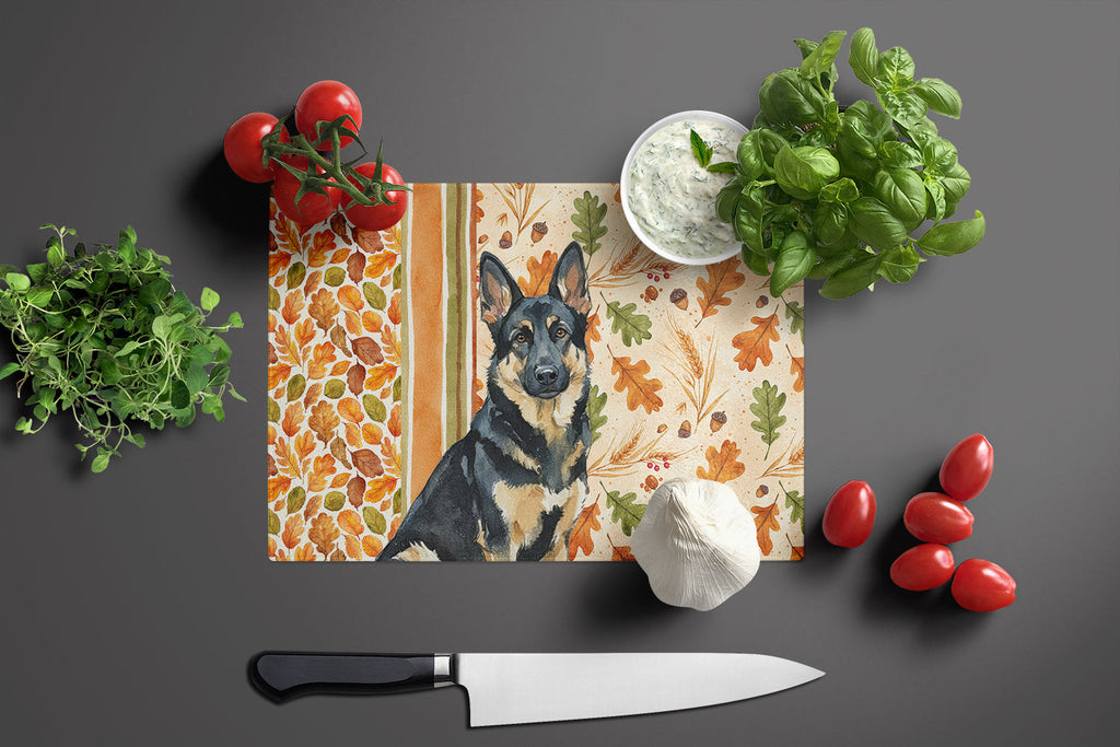Black and Tan German Shepherd Heirloom Fall Cutting Board Tempered Glass Kitchen Cutting Surface, Heat Resistant Chopping, Non-Slip Feet, Food Prep & Serving