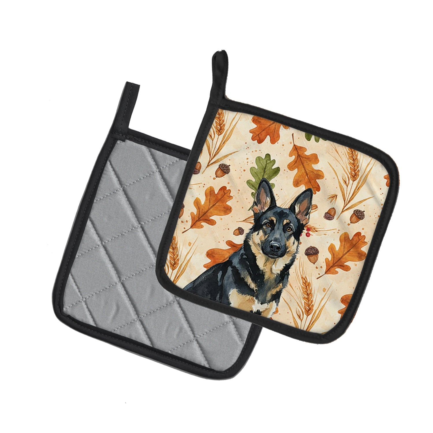 Black and Tan German Shepherd Heirloom Fall Pot Holder Set of 2 Heat Resistant Quilted Hot Pads 7.5 x 7.5 Inch, Insulated Kitchen Trivets for Cooking & Baking