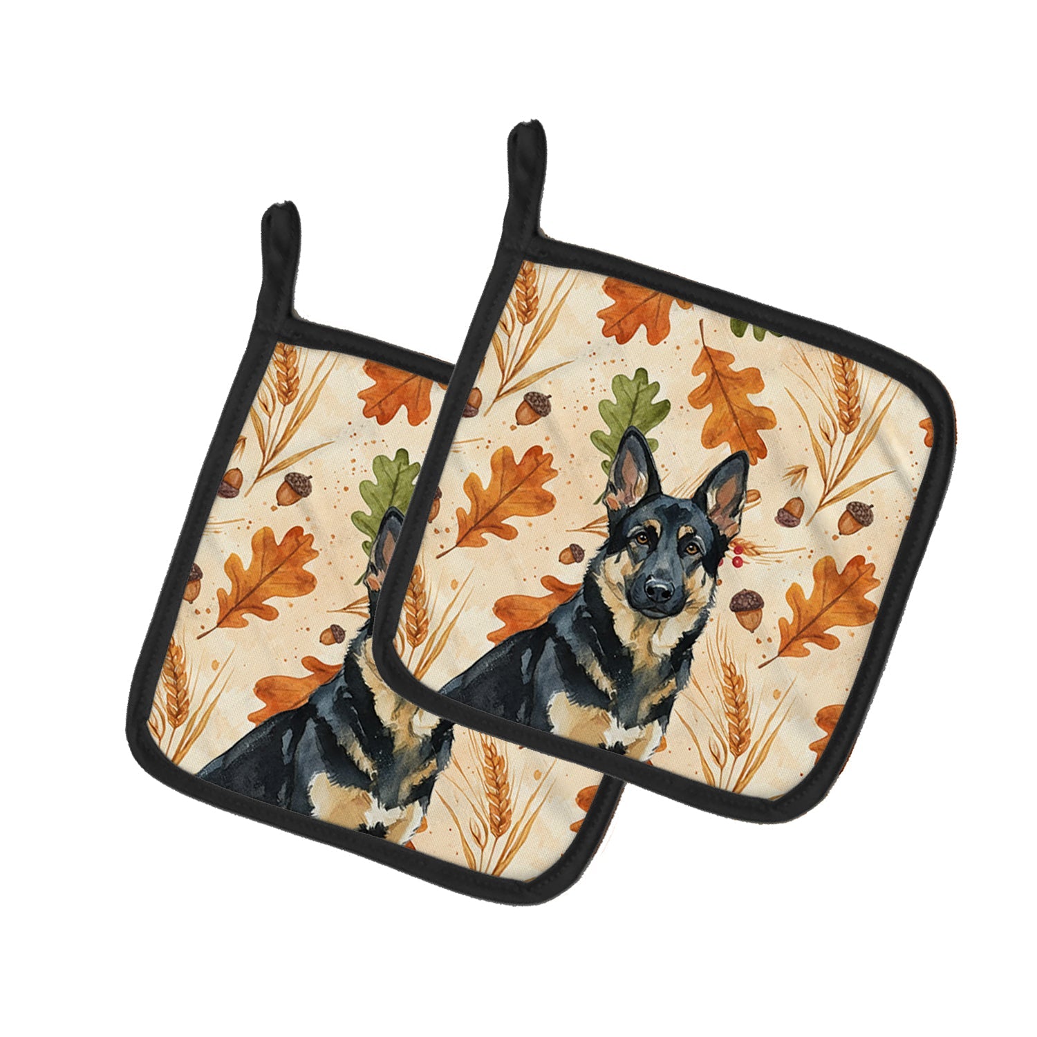 Black and Tan German Shepherd Heirloom Fall Pot Holder Set of 2 Heat Resistant Quilted Hot Pads 7.5 x 7.5 Inch, Insulated Kitchen Trivets for Cooking & Baking