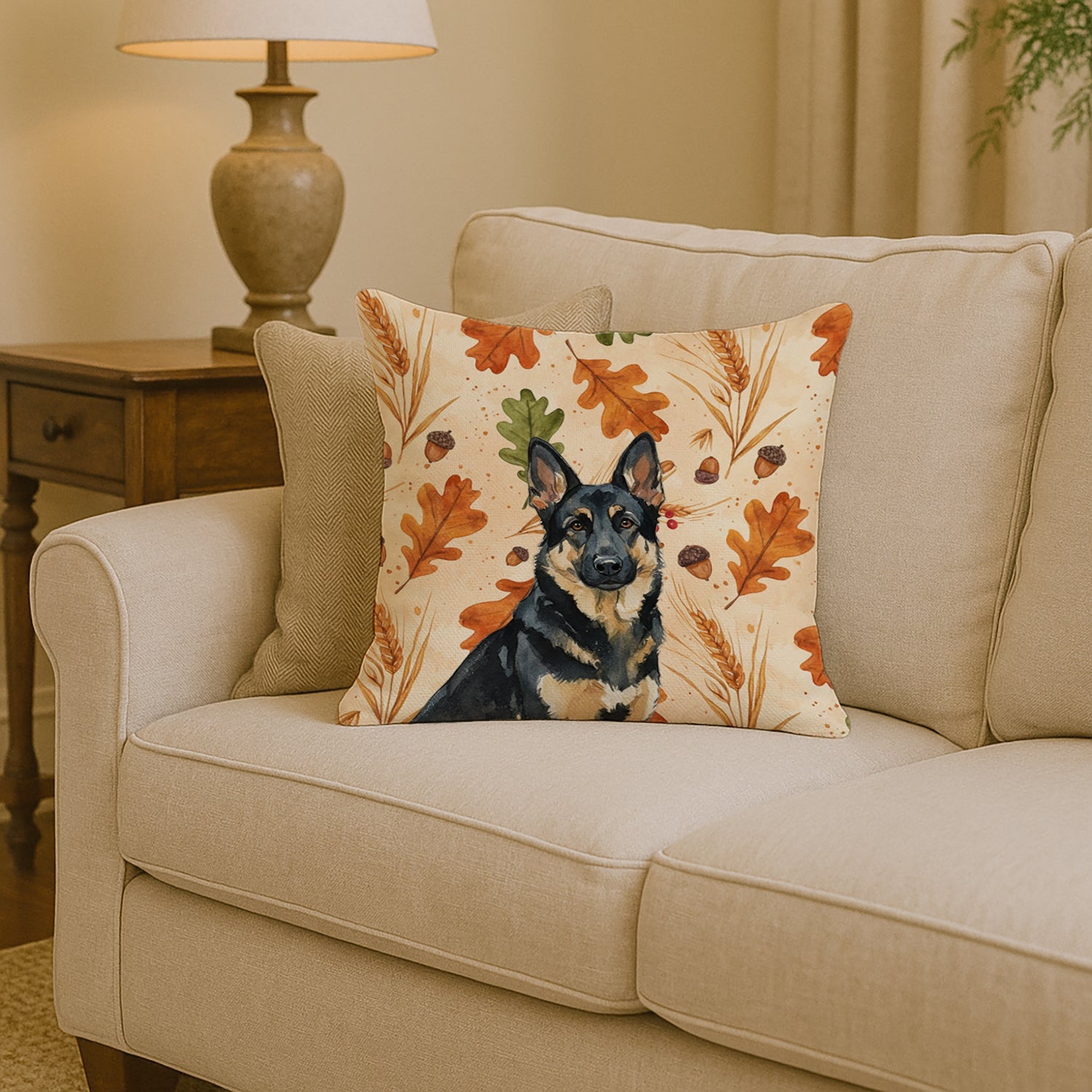 Black and Tan German Shepherd Heirloom Fall Decorative Throw Pillow 14x14 Indoor Outdoor Accent Cushion, Fabric Cover with Insert for Sofa, Bed, Porch & Living Room