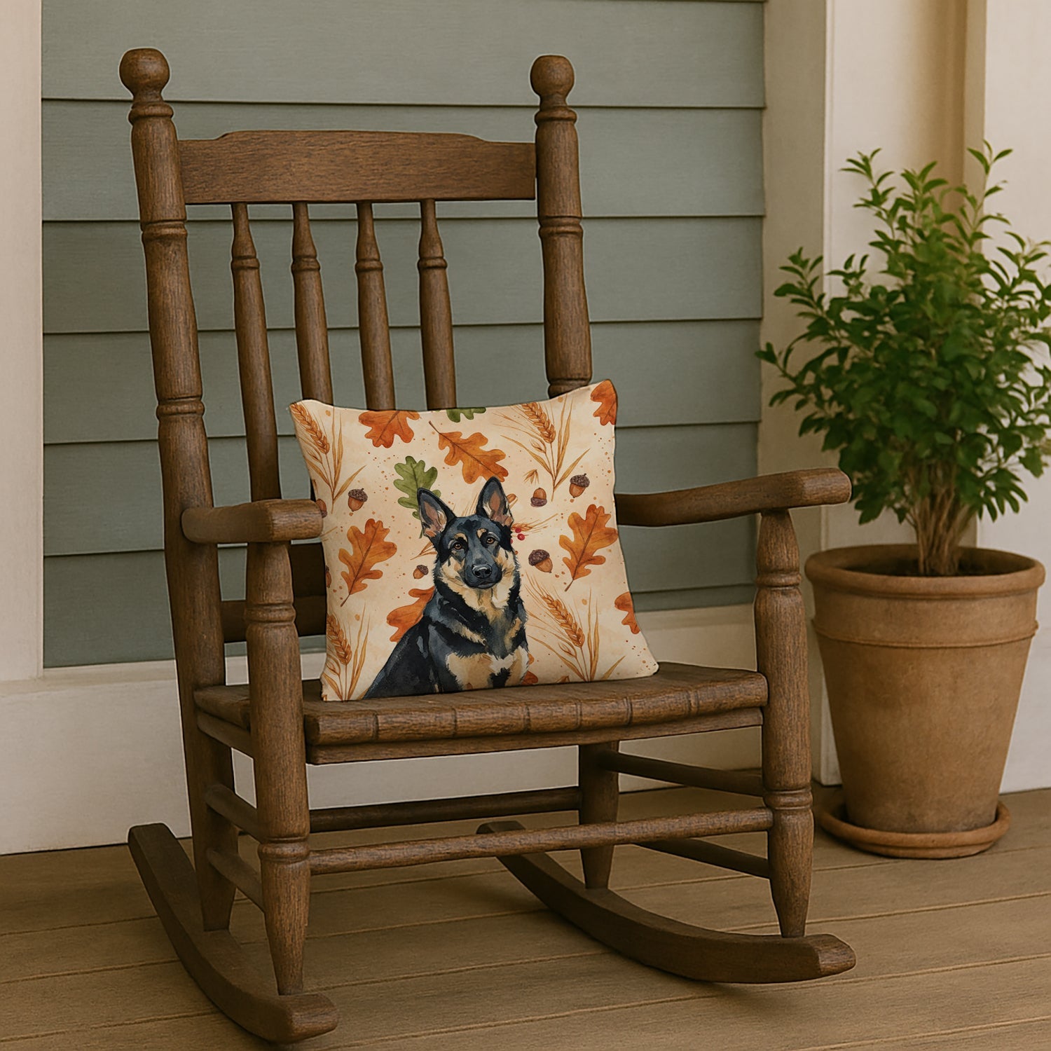 Black and Tan German Shepherd Heirloom Fall Decorative Throw Pillow 14x14 Indoor Outdoor Accent Cushion, Fabric Cover with Insert for Sofa, Bed, Porch & Living Room