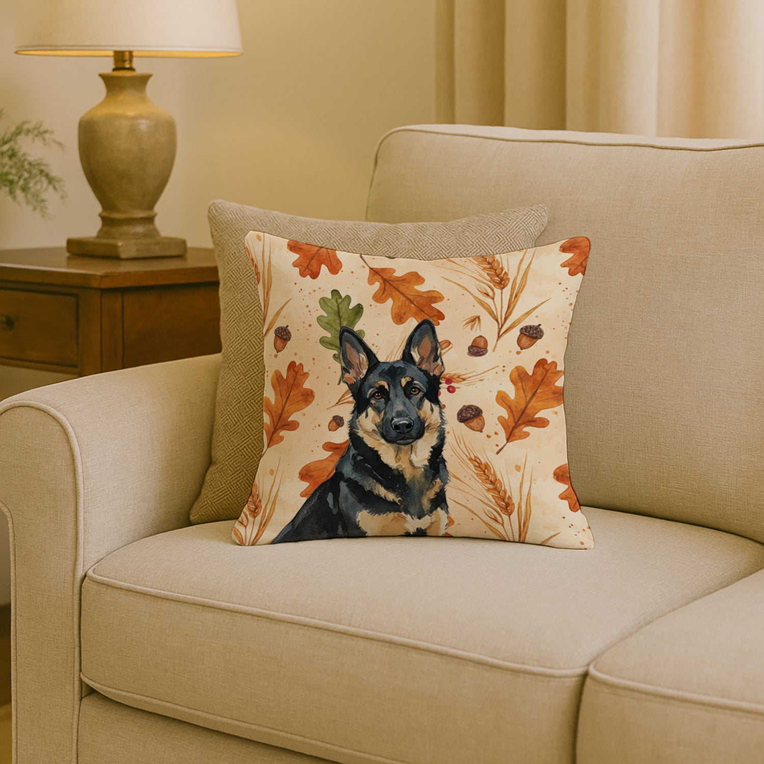 Black and Tan German Shepherd Heirloom Fall Decorative Throw Pillow 18x18 Indoor Outdoor Accent Cushion, Fabric Cover with Insert for Sofa, Bed, Porch & Living Room