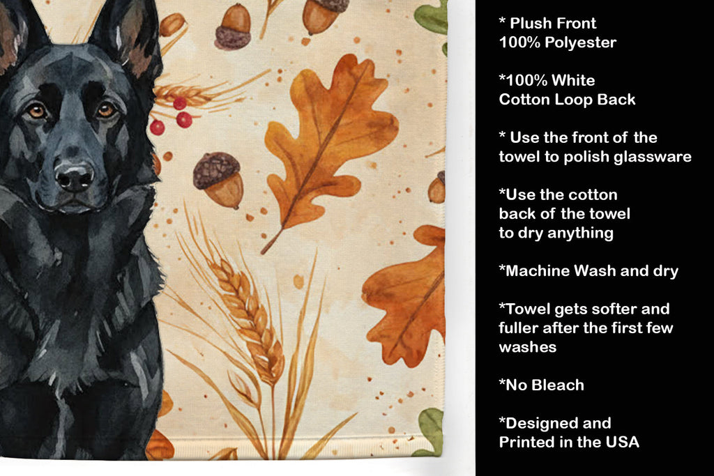 Black German Shepherd Heirloom Fall Kitchen Towel Velour Plush Front and Cotton Loop Back Machine Washable