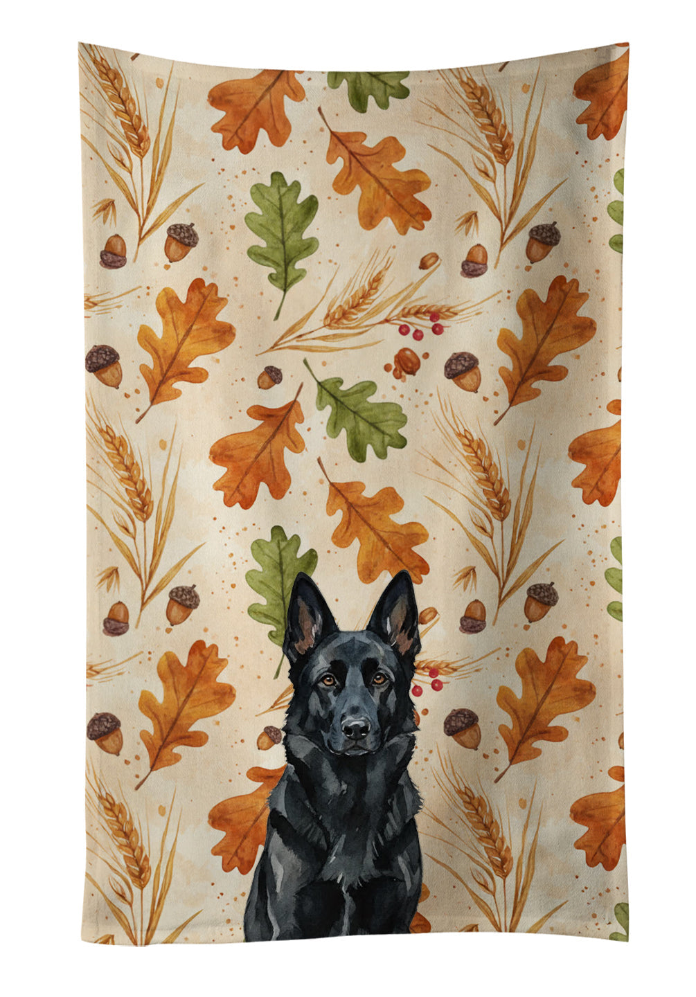 Black German Shepherd Heirloom Fall Kitchen Towel Velour Plush Front and Cotton Loop Back Machine Washable