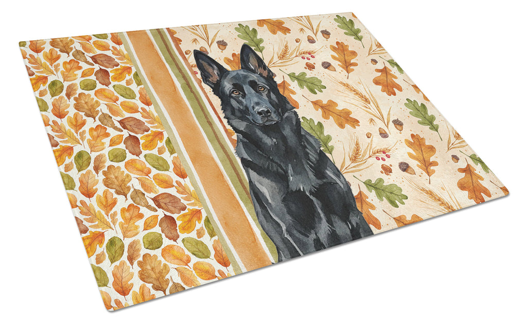 Black German Shepherd Heirloom Fall Cutting Board Tempered Glass Kitchen Cutting Surface, Heat Resistant Chopping, Non-Slip Feet, Food Prep & Serving