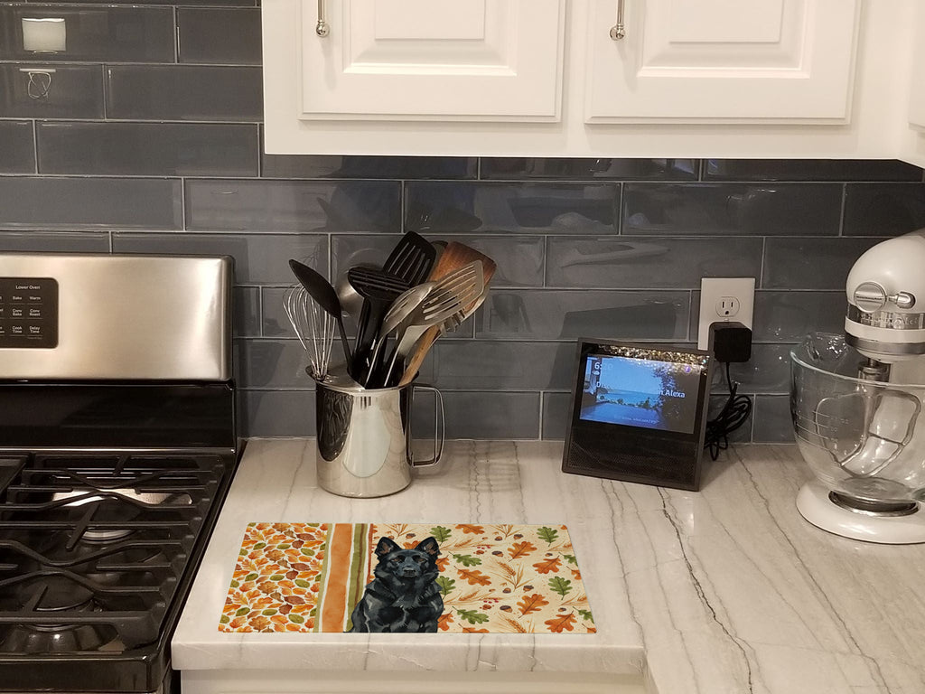 Black German Shepherd Heirloom Fall Cutting Board Tempered Glass Kitchen Cutting Surface, Heat Resistant Chopping, Non-Slip Feet, Food Prep & Serving