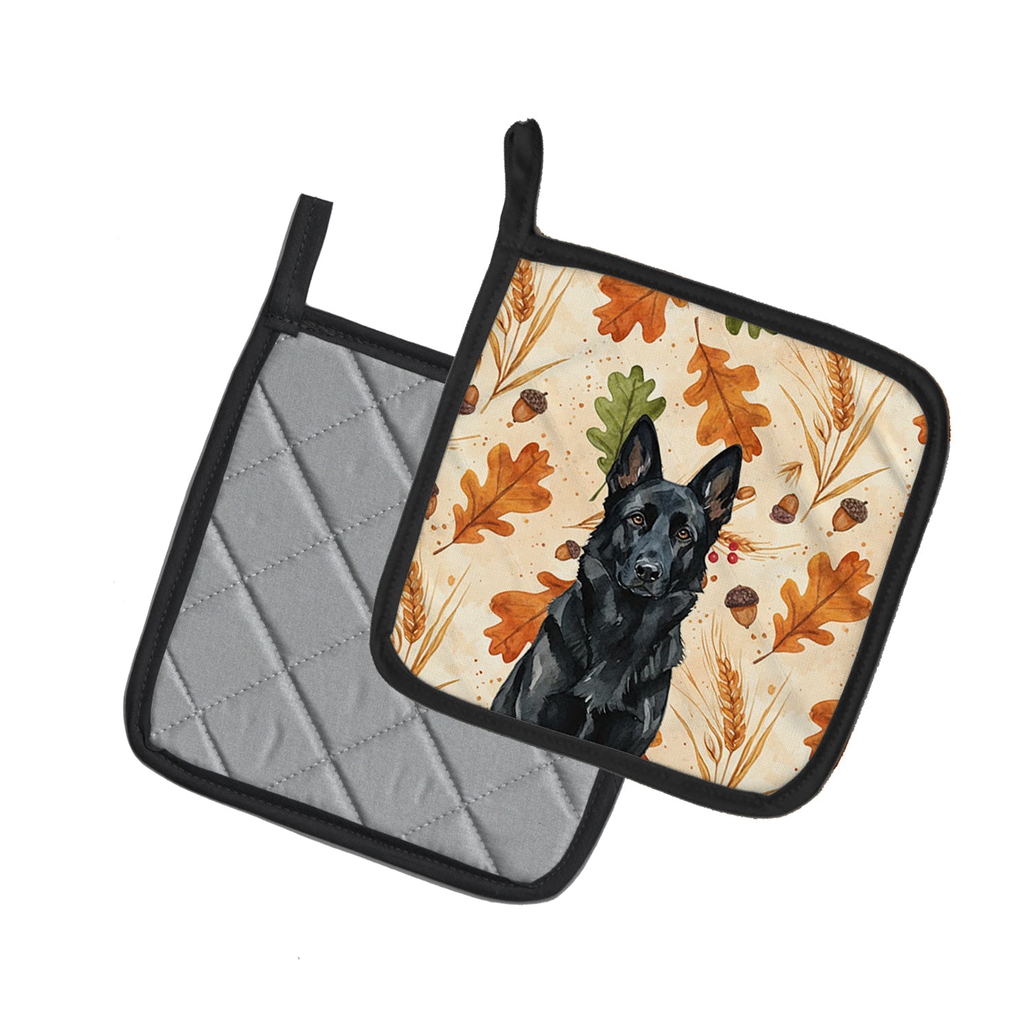 Black German Shepherd Heirloom Fall Pot Holder Set of 2 Heat Resistant Quilted Hot Pads 7.5 x 7.5 Inch, Insulated Kitchen Trivets for Cooking & Baking