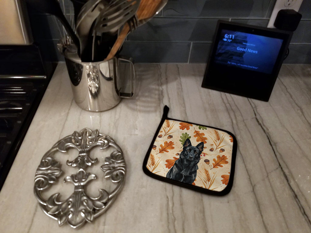 Black German Shepherd Heirloom Fall Pot Holder Set of 2 Heat Resistant Quilted Hot Pads 7.5 x 7.5 Inch, Insulated Kitchen Trivets for Cooking & Baking