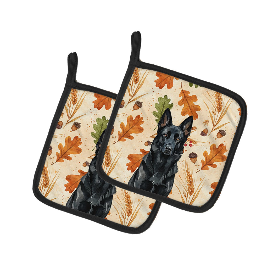 Black German Shepherd Heirloom Fall Pot Holder Set of 2 Heat Resistant Quilted Hot Pads 7.5 x 7.5 Inch, Insulated Kitchen Trivets for Cooking & Baking