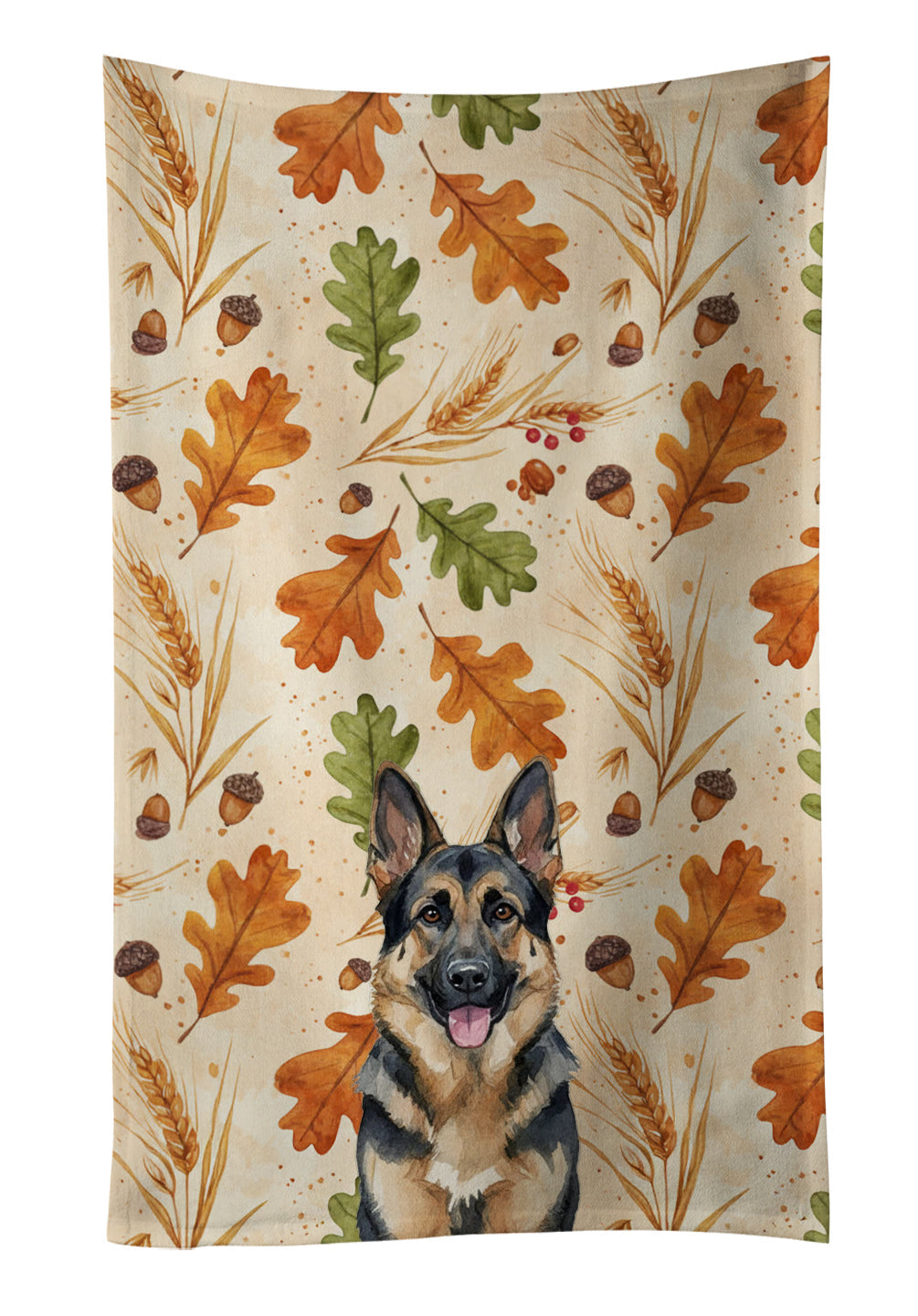 German Shepherd Heirloom Fall Kitchen Towel Velour Plush Front and Cotton Loop Back Machine Washable