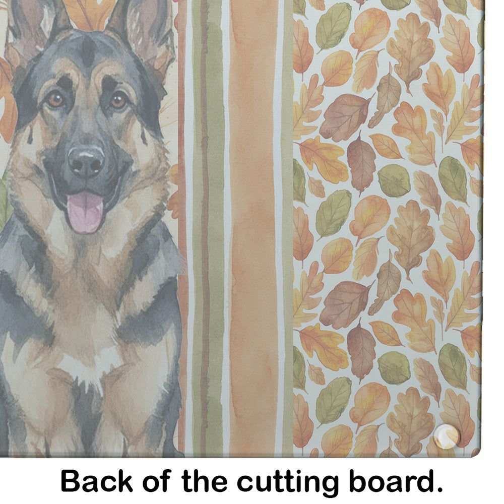 German Shepherd Heirloom Fall Cutting Board Tempered Glass Kitchen Cutting Surface, Heat Resistant Chopping, Non-Slip Feet, Food Prep & Serving