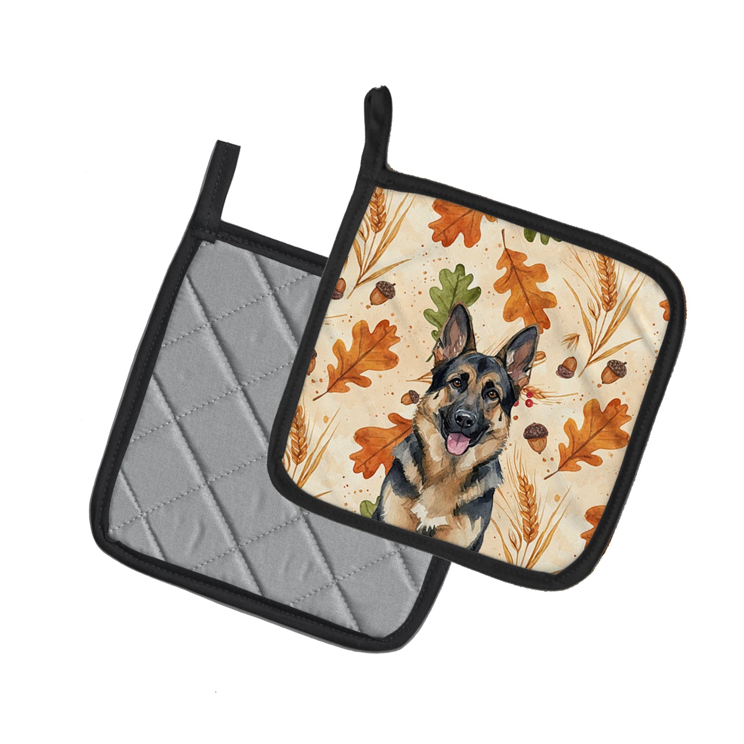 German Shepherd Heirloom Fall Pot Holder Set of 2 Heat Resistant Quilted Hot Pads 7.5 x 7.5 Inch, Insulated Kitchen Trivets for Cooking & Baking