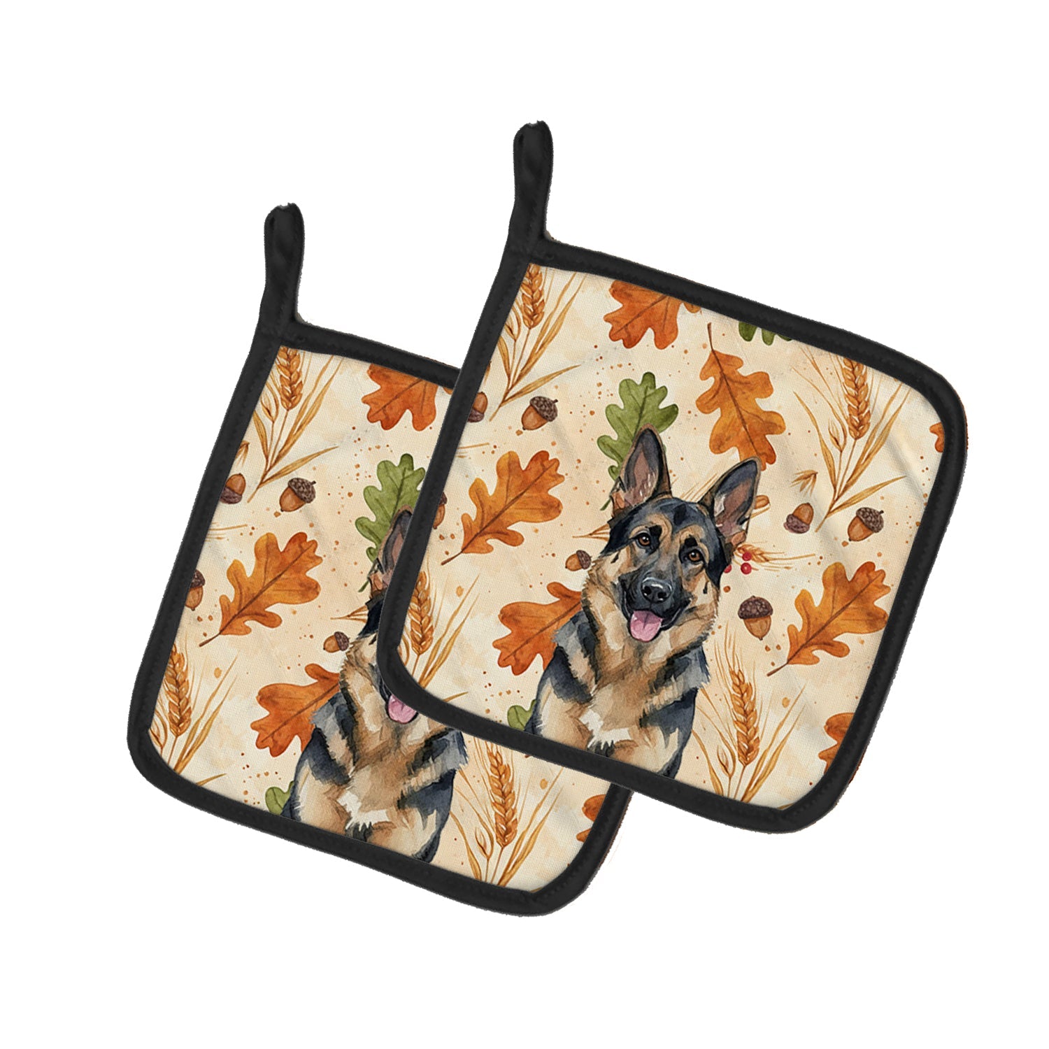 German Shepherd Heirloom Fall Pot Holder Set of 2 Heat Resistant Quilted Hot Pads 7.5 x 7.5 Inch, Insulated Kitchen Trivets for Cooking & Baking