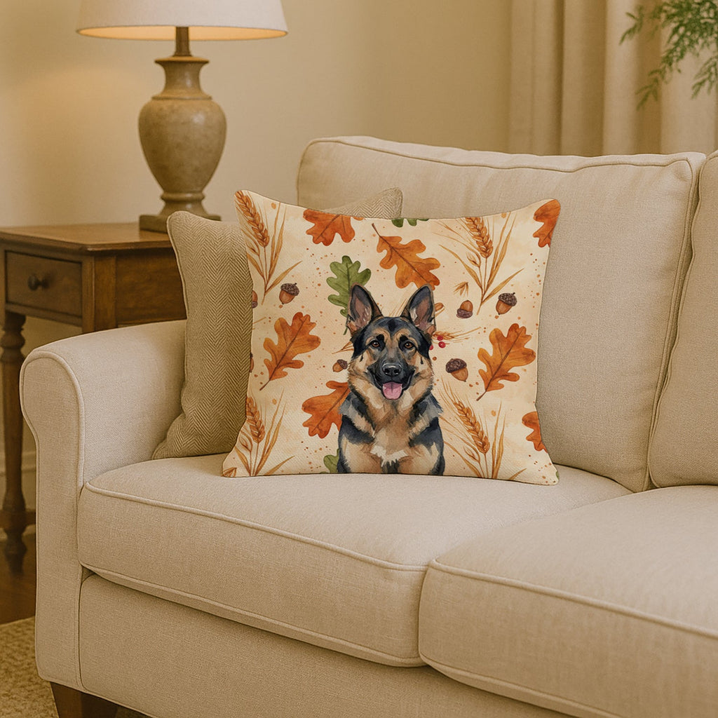 German Shepherd Heirloom Fall Decorative Throw Pillow 14x14 Indoor Outdoor Accent Cushion, Fabric Cover with Insert for Sofa, Bed, Porch & Living Room