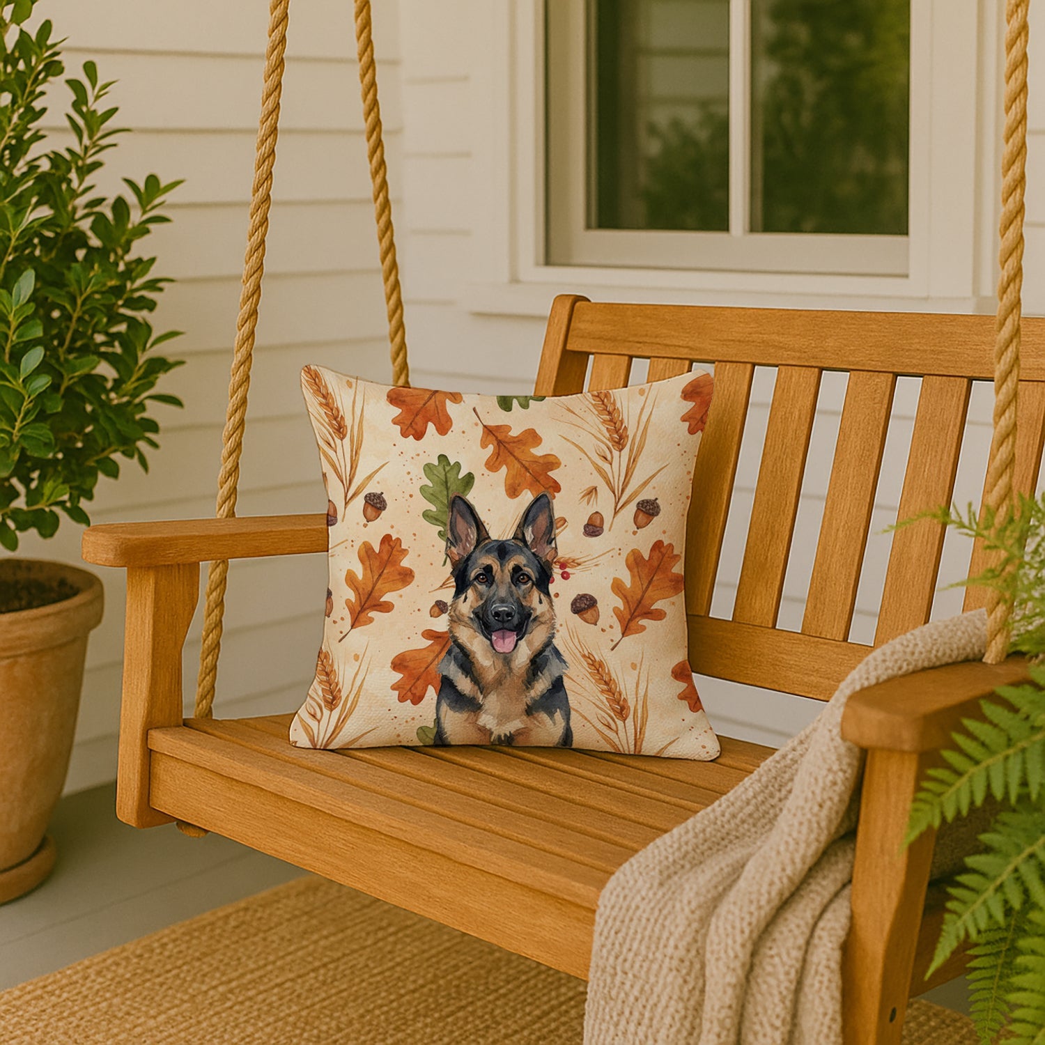 German Shepherd Heirloom Fall Decorative Throw Pillow 18x18 Indoor Outdoor Accent Cushion, Fabric Cover with Insert for Sofa, Bed, Porch & Living Room