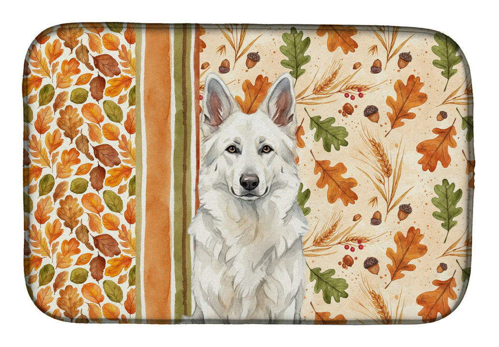 White German Shepherd Heirloom Fall Dish Drying Mat Absorbent Dish Drying Mat Pad for Kitchen Counter Dish Drainer Mat for Countertop, 14 x 21", Multicolor