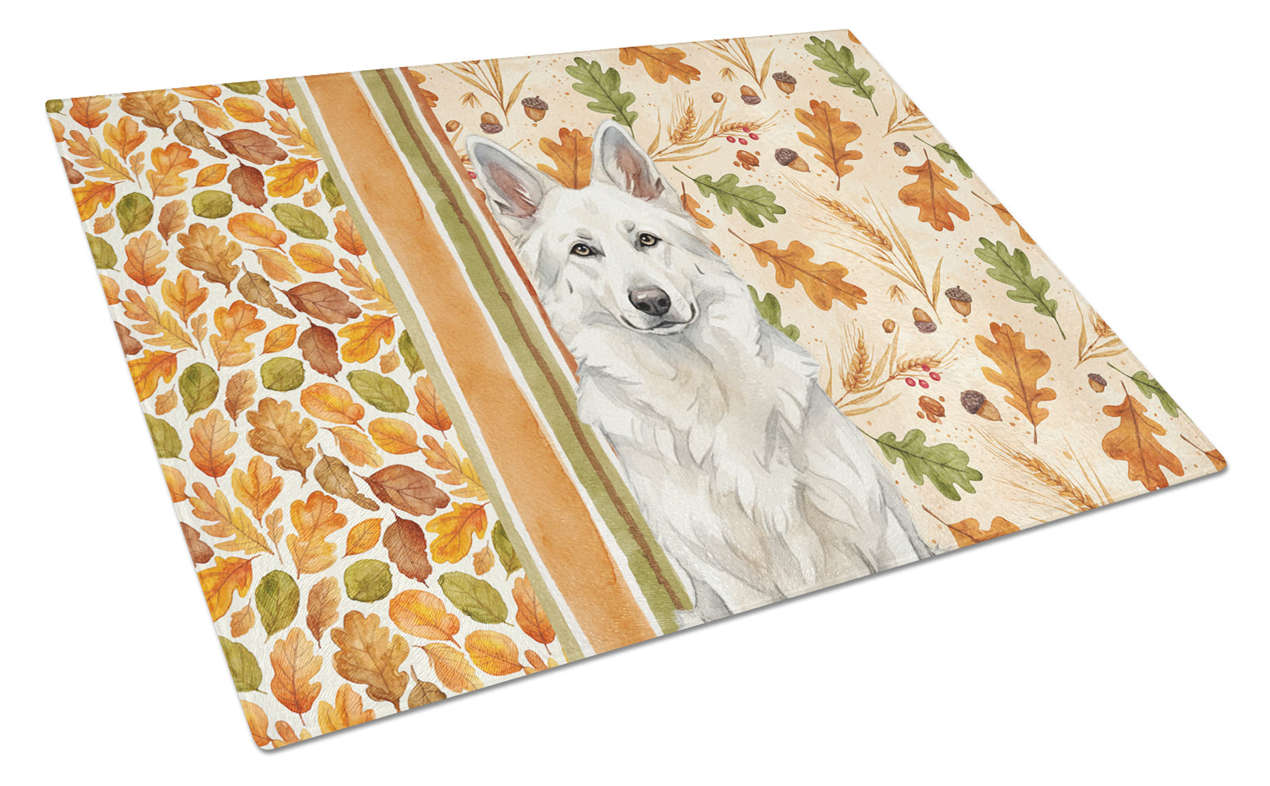 White German Shepherd Heirloom Fall Cutting Board Tempered Glass Kitchen Cutting Surface, Heat Resistant Chopping, Non-Slip Feet, Food Prep & Serving