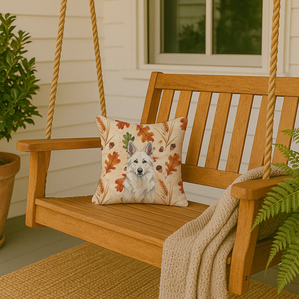 White German Shepherd Heirloom Fall Decorative Throw Pillow 14x14 Indoor Outdoor Accent Cushion, Fabric Cover with Insert for Sofa, Bed, Porch & Living Room