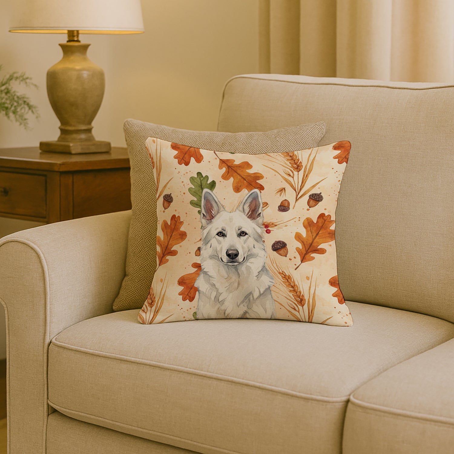 White German Shepherd Heirloom Fall Decorative Throw Pillow 18x18 Indoor Outdoor Accent Cushion, Fabric Cover with Insert for Sofa, Bed, Porch & Living Room